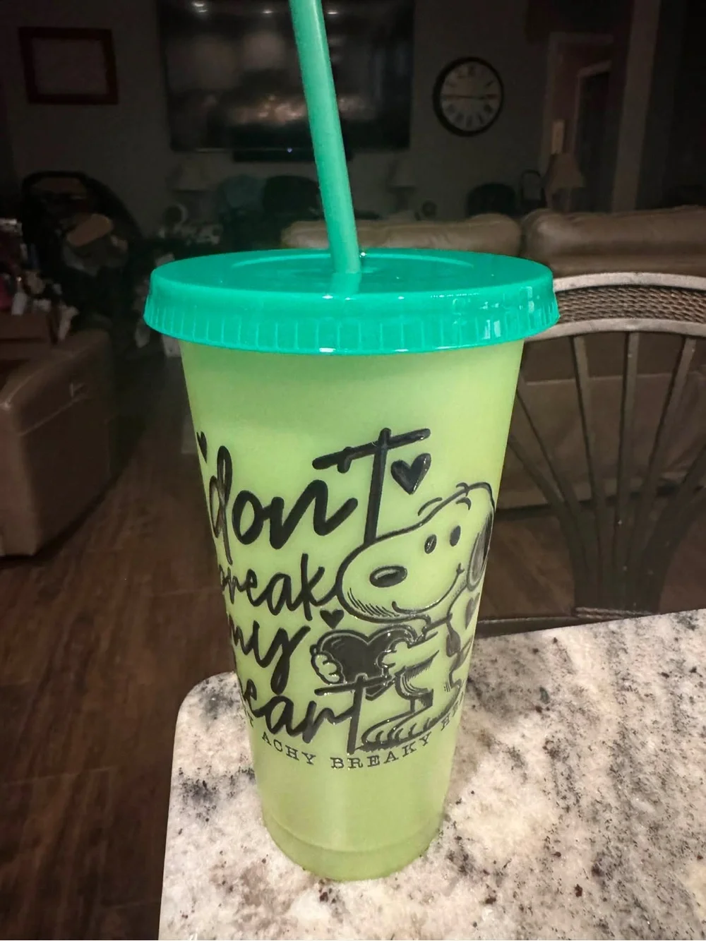 Color changing Peanuts Green/Turquoise Snoopy Travel Tumbler with Straw